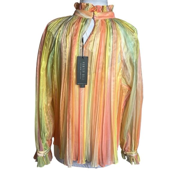 NWT Hunter Bell Savannah Pleated Mock Neck Long Blouson Sleeves Top Pastel - Picture 5 of 9